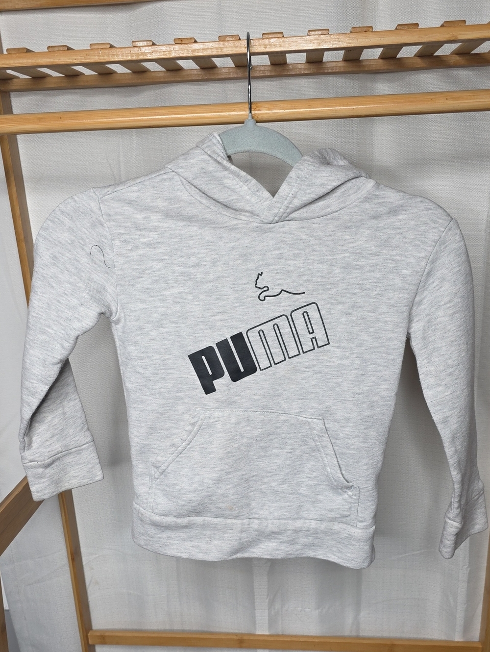 Puma Light Gray Kids Pullover Hoodie with Logo